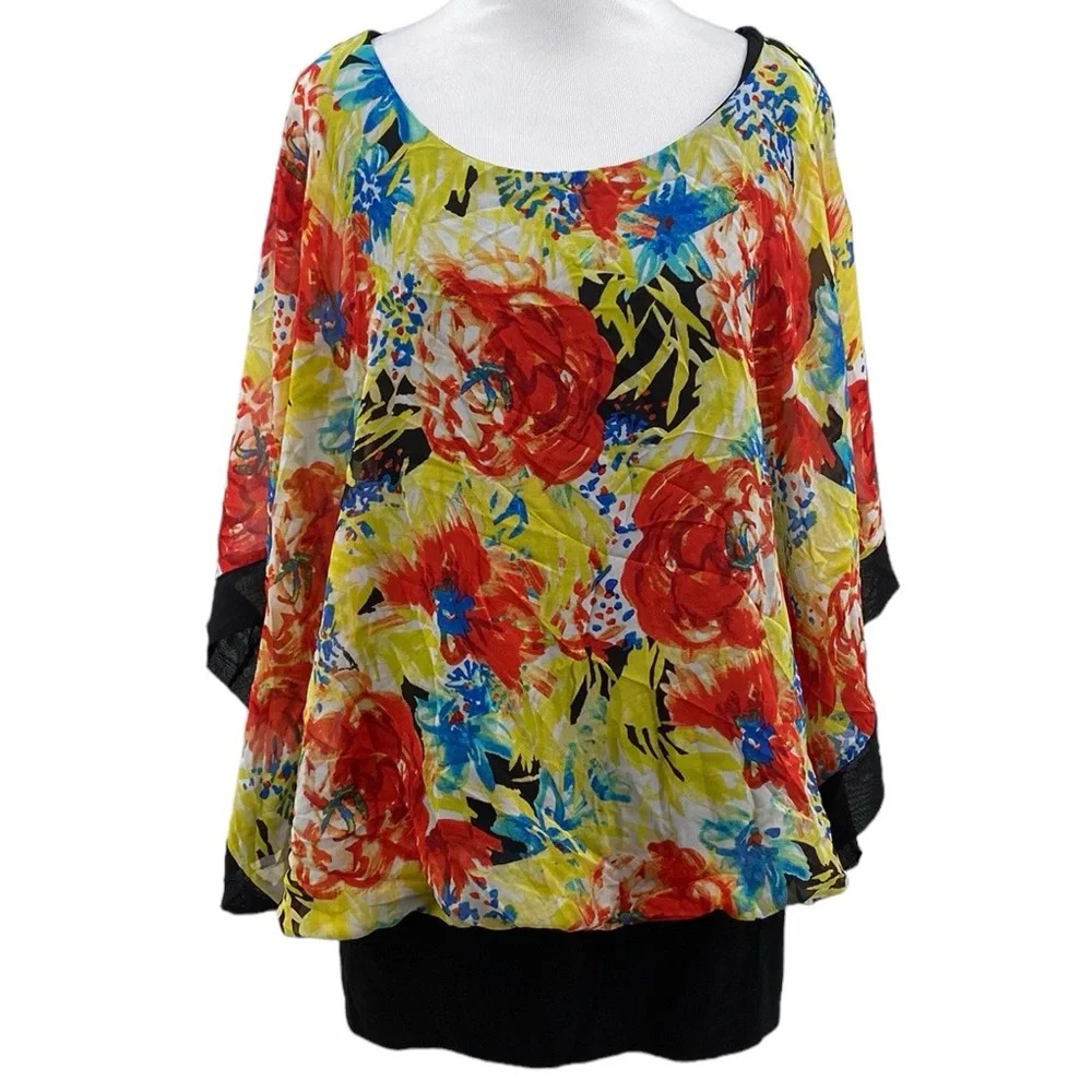 Miraclesuit Everyday Shapewear Top Blouse Womens Size XL Orange Yellow Floral‎